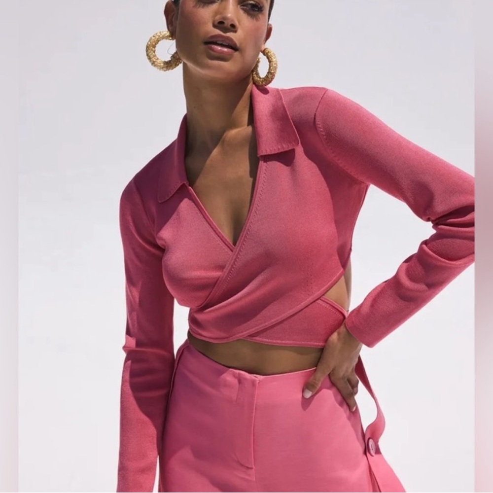 Cult Gaia Pink Wrap Crop Top